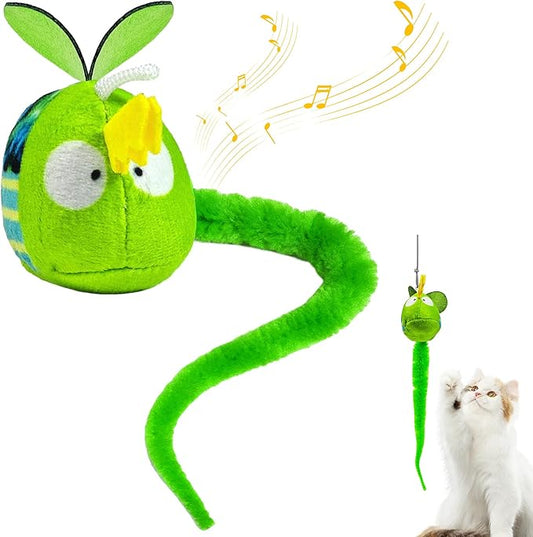 Chirping Cat Toys Hanging Cat Feather Toy - Catnip Interactive Cat Toys for Indoor Cats - Automatic Cat Toy for Cat Exercise & Kicker to Self Play (Emerald Pangpang)