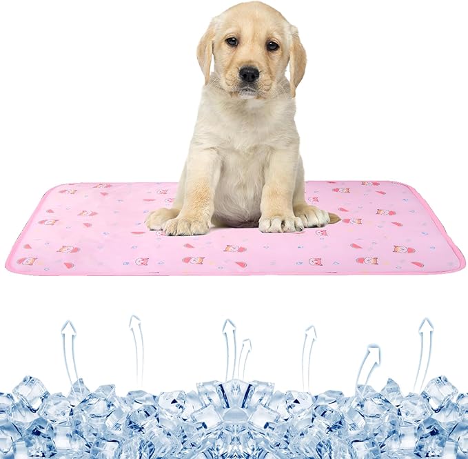 SEIS Dog Ice Pad Ice Silk Cats Kennel Mat Pet Cooling Pad Summer Cool Bamboo Mat Breathable Pad (Pink Cat, M