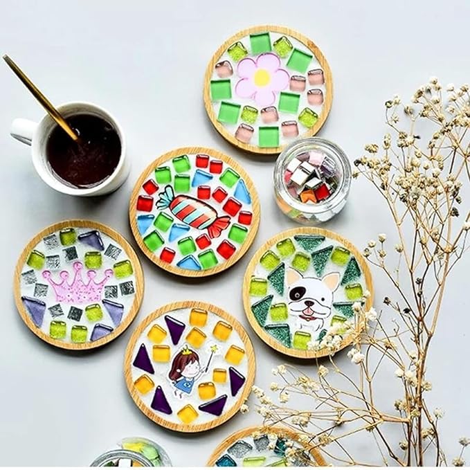 4PCS Mosaic Bamboo Coasters for Crafts, Blank Base Trays, Drinking Cup Coaster, Plant Coaster, Art Plate,DIY Mosaic Supplies (Round L)