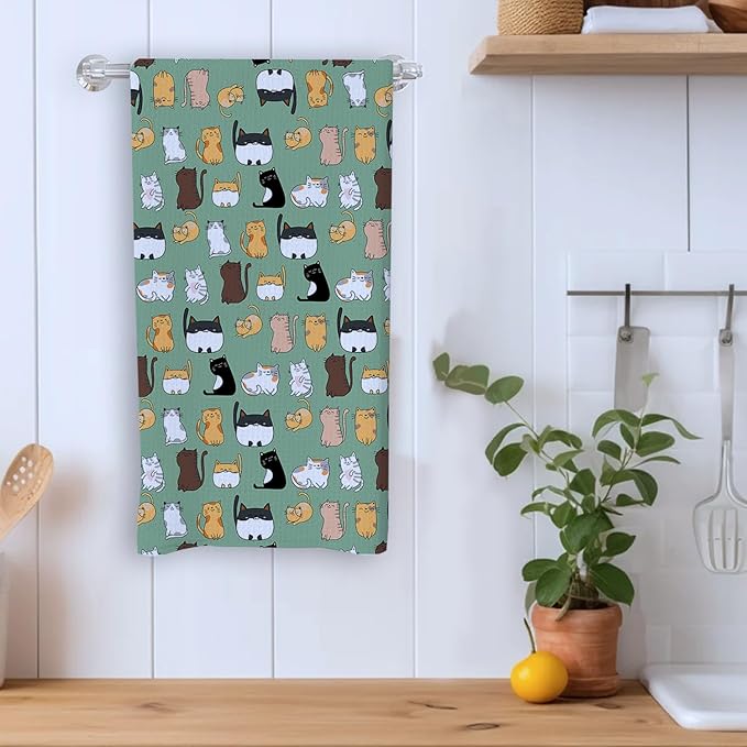 Greatingreat More Cat Towels Funny Kitchen Towels Waffle Soft Cute Kitchen Dish Hand Towels Cat Lovers Absorbent Hostess Decor Bath Towels Housewarming Gift Set of 2