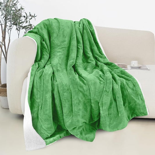 Elegant Comfort Reversible and Ultra-Plush Flannel Fleece Sherpa Throw- Lightweight Soft and Cozy- All Season Decorative Throw, Perfect for Lounging, 50 x 60 inches, Emerald Green