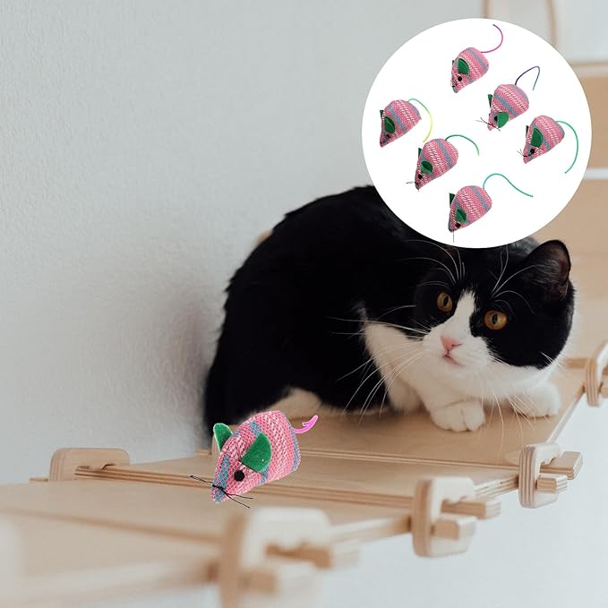 LUOZZY 6pcs Cats Mouse Plush Toy Plush Catnip Mouse Kitten Toys Interactive Plush Cat Chew Toys for Indoor Cats and Kittens (Pink and Green)
