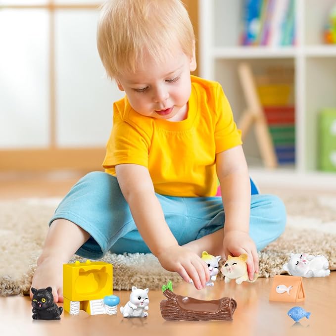 10Pack Mini Cat Figures Playset, Miniature Cute Cartoon Kitty Characters Fairy Garden Toys for Kids Birthday Baby Shower Dollhouse Easter Cake Decorations