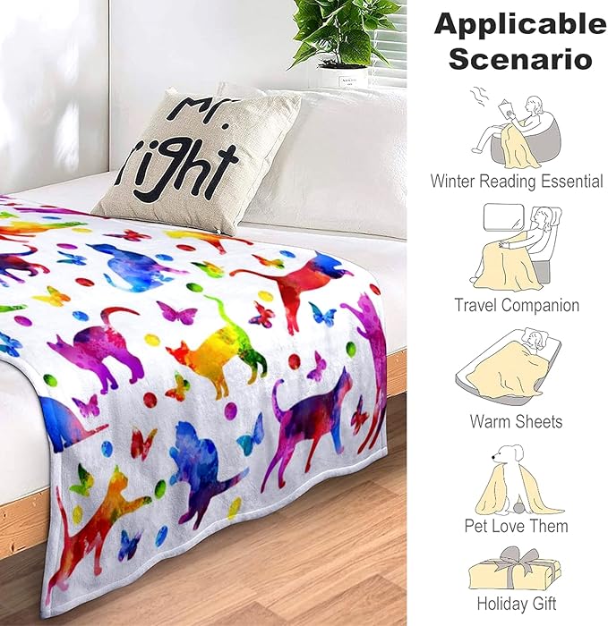 Cute Cat Blanket Super Soft Flannel Throw Blanket Bedding Cat Gifts for Cat Lover Woman Kids Adults 60"x50"