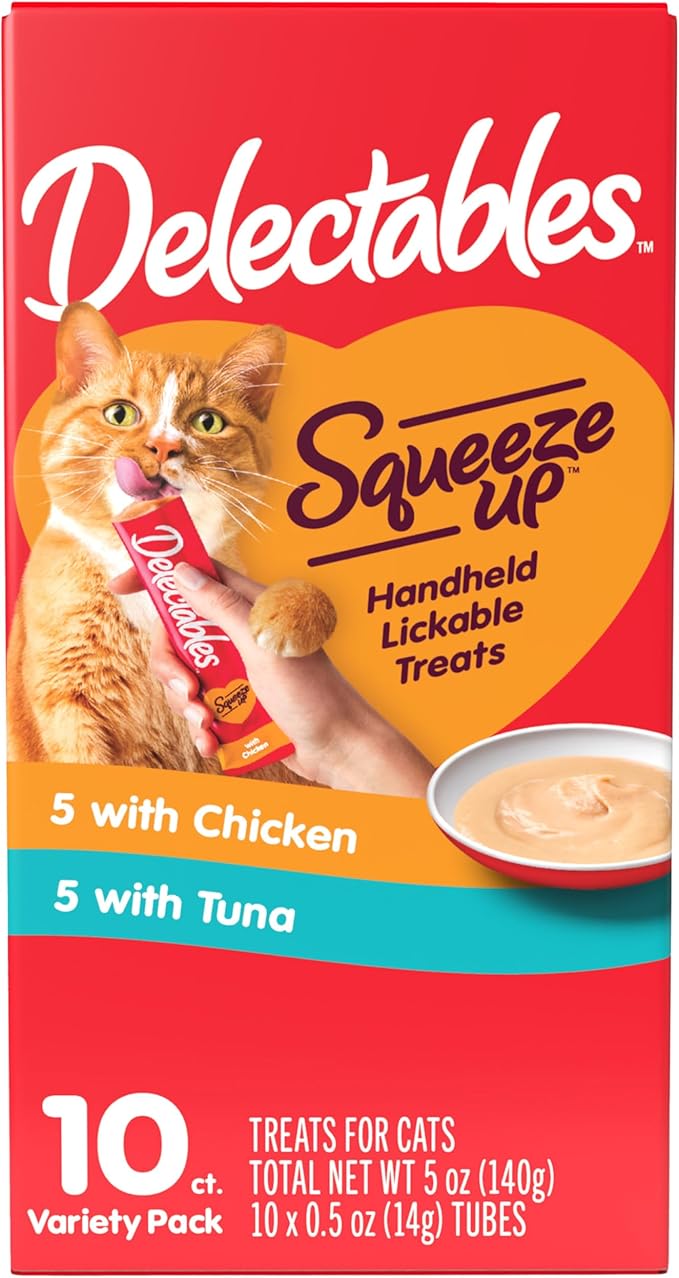 Hartz Delectables Squeeze Up Interactive Lickable Wet Cat Treats for Adult & Senior Cats, Chicken & Tuna, 10 Count,5 oz