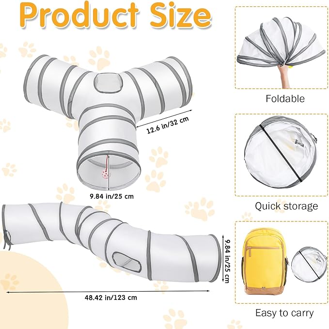 Poen 22pcs Cat Toys Kitten Toys Set with 2 Collapsible Cat Tunnel Toy and 20 Interactive Kitty Toys Cat Feather Toy, Fluffy Mouse, Crinkle Balls, for Cat Kitten Puppy (White)
