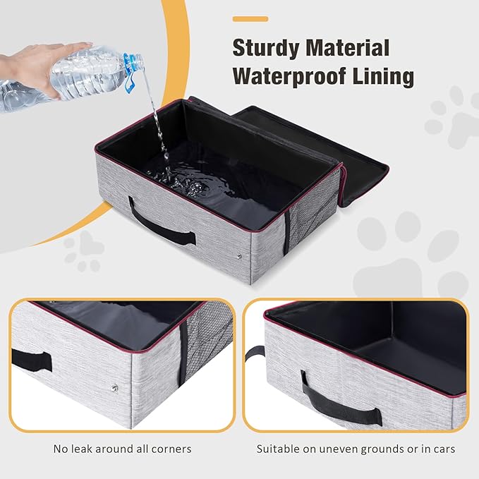 Avont Portable Travel Litter Box for Cats, Waterproof Leak-Proof Foldable Collapsible Kitty Box with Zipped Lid, Mat and Scoop, Easy to Carry Ideal for Hotels Cars -M