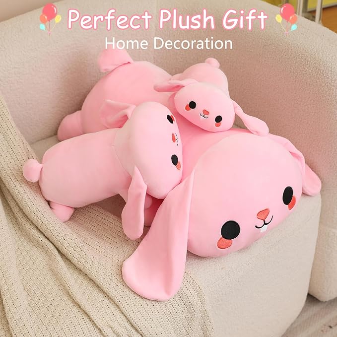 SQEQE Weighted Bunny Plush, Weighted Bunny Stuffed Animal, Cute Plushies Soft Pink Pillow Toy Gift for Kids Adults 23.6 Inch, 3.1 Lbs