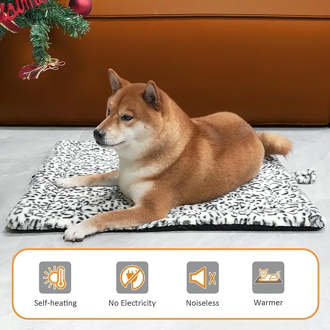 Self-Warming Cat Pad, Self-Heating Thermal Pet Mat for Indoor Outdoor Cats and Small Dogs Bed Mat for Sleeping, Non-Slip Hooks, 30 x 24 Inches, Black/White