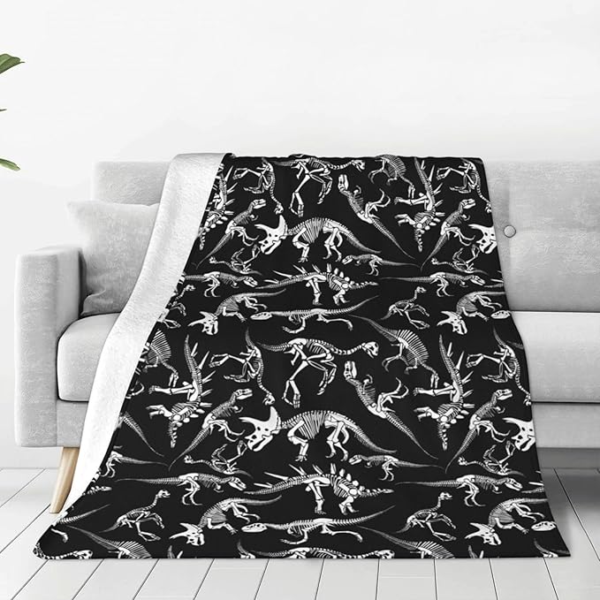 Dinosaur Skeleton Throw Blanket Soft Cozy Plush Warm Fleece Blanket for Sofa Couch Bed 60"X50"