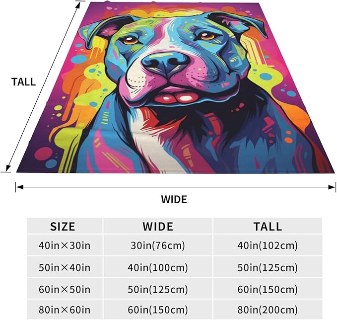 Colorful Pitbull Fleece Blanket Animal Print Pit Bull Fleece Throw Blanket for Mom Women Men Kids Super Soft Plush Dog Blanket Throw Plush Blanket for Bed Sofa Valentine's Day Decor 50"x60"