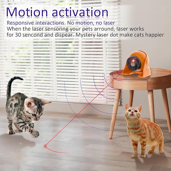 Cat Laser Toys Motion Acticated Responsive Interactions, Mix Fast & Slow Laser Game (Orange)