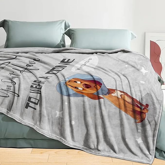 Get Well Gifts for Women, After Surgery Blanket, Get Well Gifts for Women/Men After Surgery, at Least You Dont Have to Wear A Cone Blanket (Grey Dog, 50" x 60")