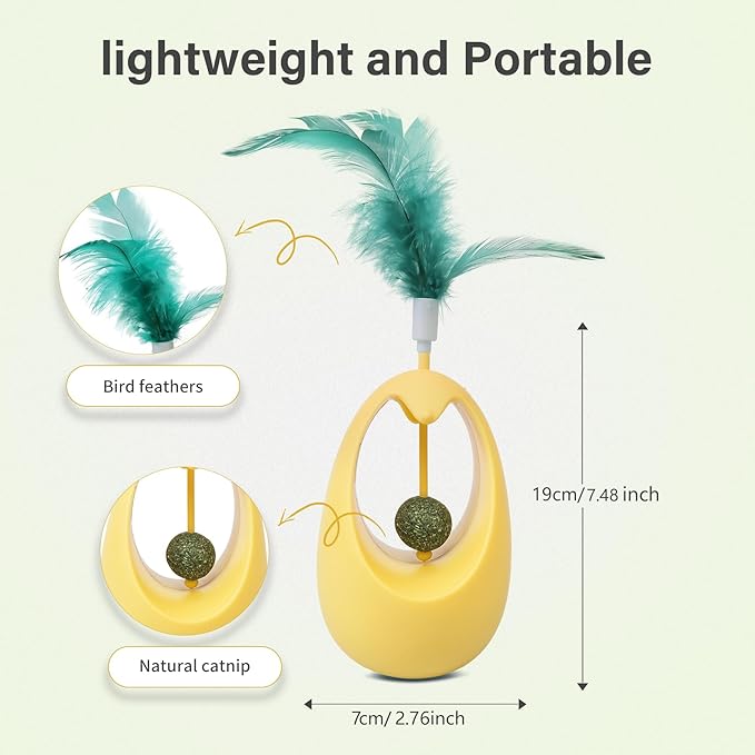 Catnip Toys for Cats with Feathers Tumbler Cat Toy with Edible Catnip Balls, Interactive Funny Toy Kitten Indoor Exercise/Plaything for All Breeds - Yellow