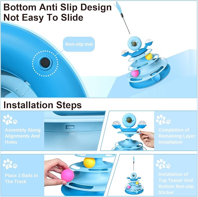 Interactive Cat Toy Kitten Toys Cat Toys with Catnip Balls Cat Toys for Indoor Cats Cat Ball Toy Cat Toys for Bored Indoor Adult Cats Blue