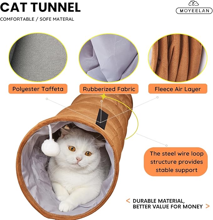 Cat Tunnel, Collapsible Pop-up Pet Tube with Play Ball Toys, 2-Way Cat Tunnels for Indoor Cats, Kitty Tunnel Bored Cat Pet Toys, Peek Hole Toy Ball