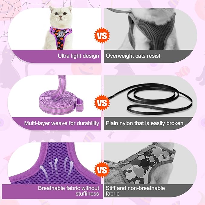 BEAUTYZOO Cat Harness and Leash Set for Walking Escape Proof, Neck Release Adjustable Harness for Kitten Puppy Small Medium Large Cats, Soft Cute Easy Control Small Cat Harness for Cats Boy and Girls