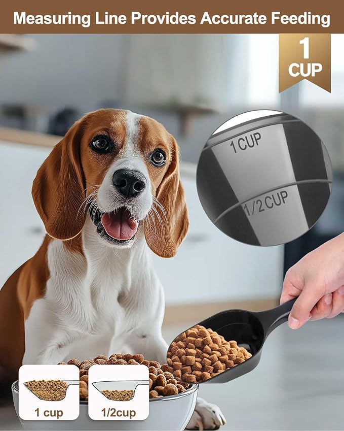 3PCS Dog Food Scoop, 1 Cup Plastic Pet Food Scoop with Measuring Lines 1/2 Cup and 1 Cup for Dogs, Cats, Birds and Rabbits (Grey,Black and White)