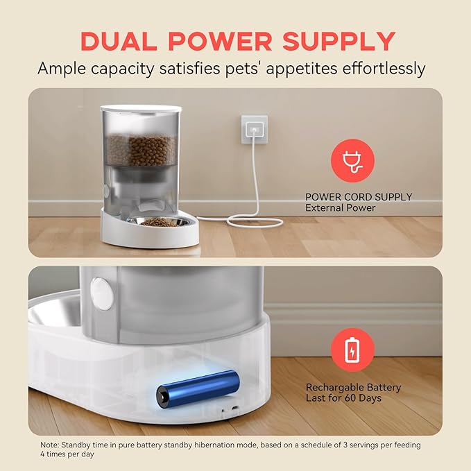 Automatic Cat Feeder and External Camera(2.4/5G WiFi), Rechargable 5G WiFi Pet Feeder with APP Control, 1080P HD Video with Enhanced IR Night Vision,Two-Way Voice Call Camera