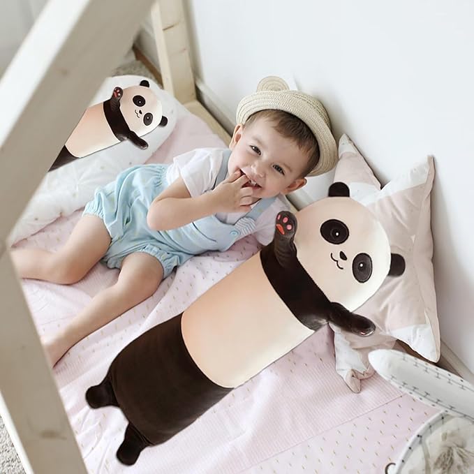 Panda Stuffed Animal Long Body Pillow - Soft Plush Panda Pillow for Cuddling and Decor, Comfortable Body Pillows with Fluffy Cotton Filling for Kids and Adults
