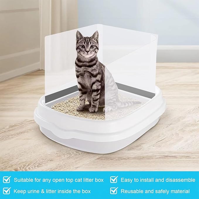 3 Pcs Cat Litter Box Splash Guard Pee Shields - Anti-Splashing Reusable High Sided Litter Box High Wall Cat Toilet Training Kit for Open Top Litter Pan (Litter Box Not Included)
