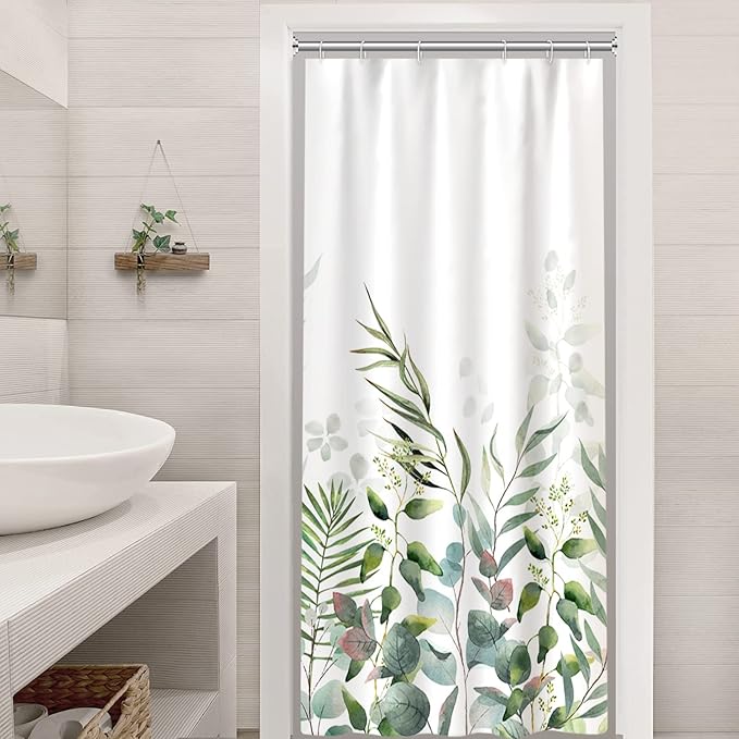 AWERT Shower Curtain Plants for Bathroom,Waterproof Quick-Drying Green Leaves Shower Curtain Set with Hooks 48x72 Inch