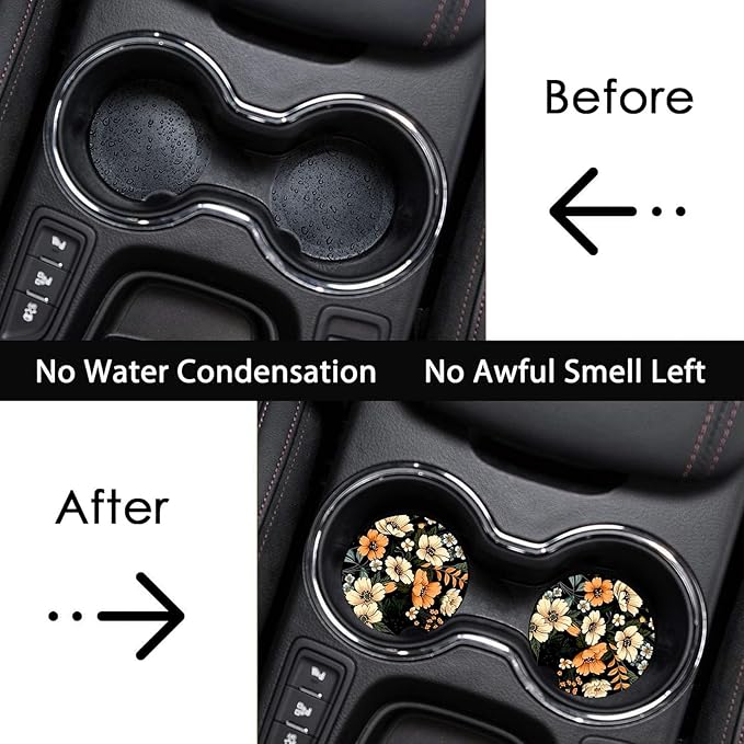 Car Coasters for Cup Holders,2 Pack Flowers Car Coasters,2.75" Universal Size Anti Slip Rubber Mat,Automotive Cup Holder Decal Decor Accessories,Rubber Car Cup Mat for Women,Men,Mom