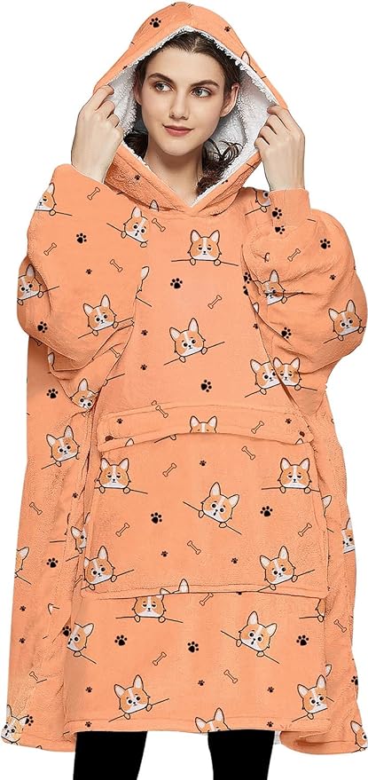 KFUBUO Wearable Blanket Hoodie for Adults Sherpa All Patterns Dog Oversized Sweatshirt Blanket with Pockets Cute Hoodies Gifts for Women