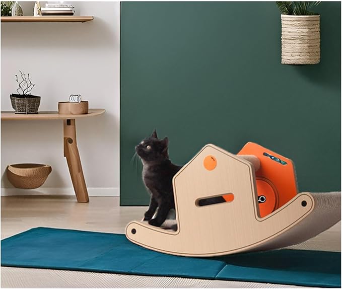 Rocking House Cat Scratcher - 3-in-1 Cat Scratching Lounge, Bed, and Play Center with Curved Groove and Interactive Game Ball, Cat Tree for Indoor Cats