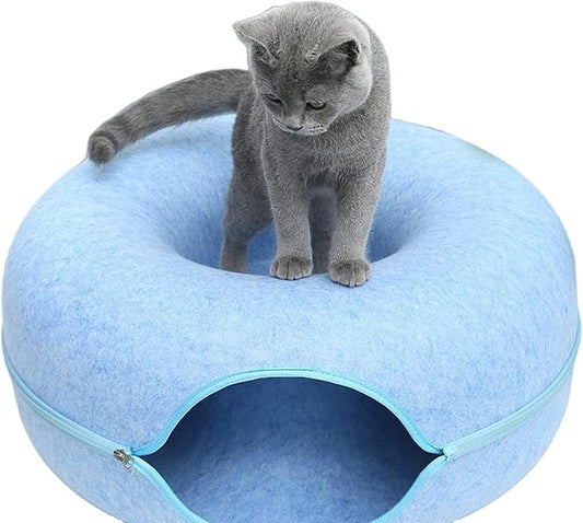 Cat Cave for Indoor Cats, Cat Donut Cat Tunnel Bed, Scratch Resistant Cat Toys for Medium Large Cats up to 30 lbs (Blue, Large)