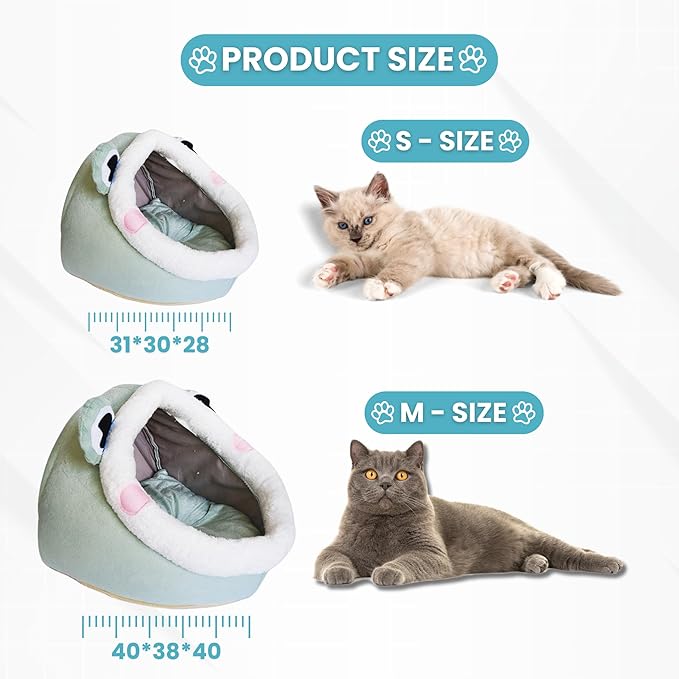 Johanna's Gateau Cat Bed Cave, Covered Cat Bed with Removable Washable Cushioned Pillow, Comfortable Warming Cat Beds for Indoor Cats