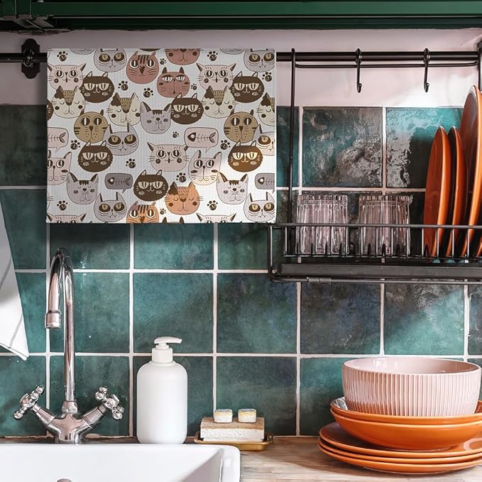 Cat Towels,Cat Hand Towel,Cat Kitchen Towels,Cat Dish Towels,Cat Kitchen Accessories,Cute Dish Towels For Kitchen,Cat Gifts for Women,Funny Kitchen Towels,Cat Mom Gifts-Gifts For Cat Lovers For Women