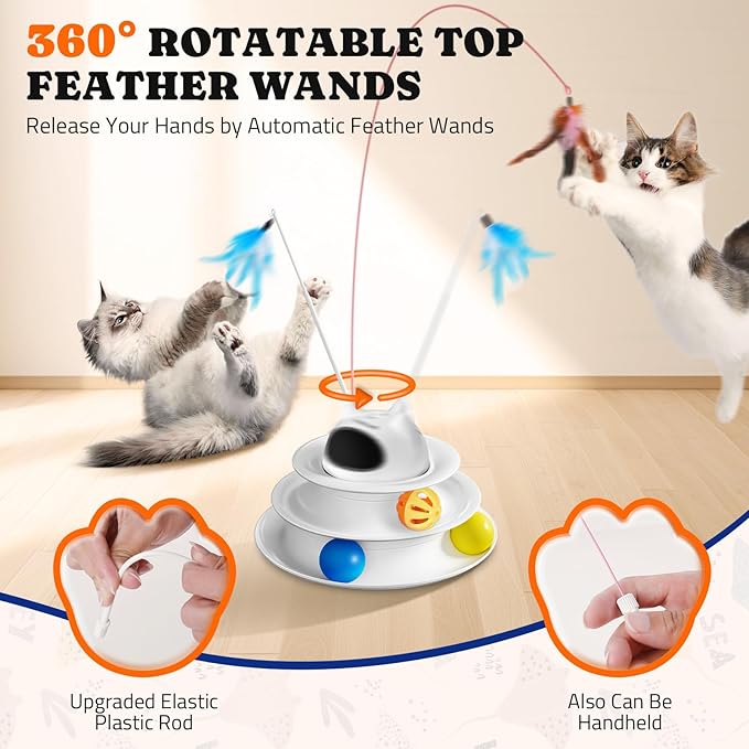Pawtners Interactive Cat Toy: 5 in 1 Automatic Cat Toy for Indoor Cats, Rechargeable Hide and Seek Toy with PVC Cover, Battery Operated Kitten Laser Toy with Standard Accessories Pack