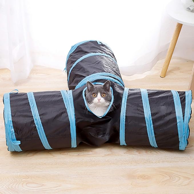 iCAGY Cat Tunnels for Indoor Cats Interactive, Rabbit Tunnel Toys, Pet Toys Play Tunnels for Cats Kittens Rabbits Puppies Crinkle Collapsible Pop Up 3 Ways Black