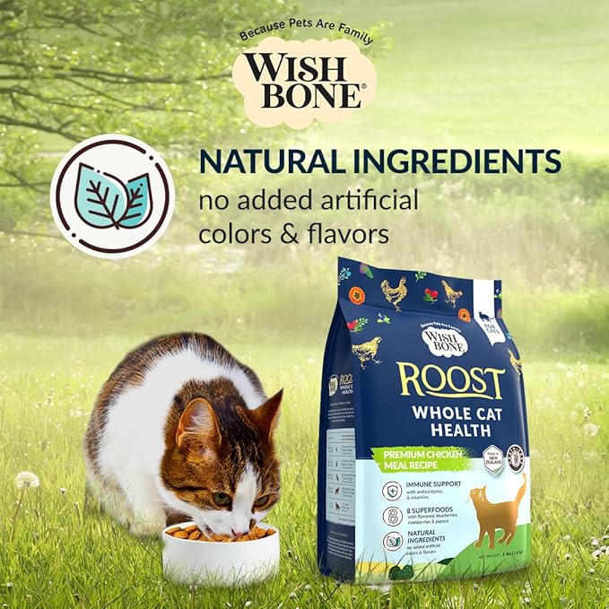 Wishbone Roost New Zealand Chicken, Gluten Free, Grain Free Dry Cat Food - Premium Chicken Recipe Cat Food for Overall Pet Health - 4 lb