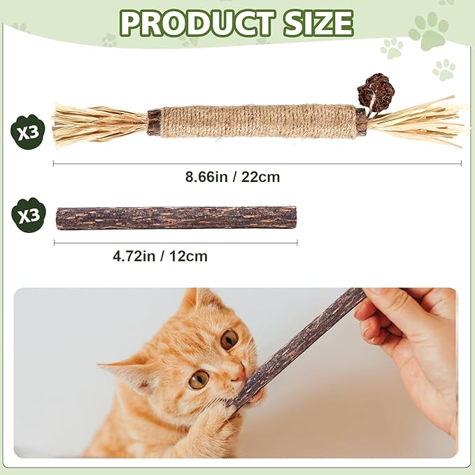 6 Pack Silvervine Sticks Cat Toy, Natural Cat Chew Stick for Cat Dental Care Teeth Cleaning,Matatabi Cat nip Treat Toys for Indoor Cats& Kittens