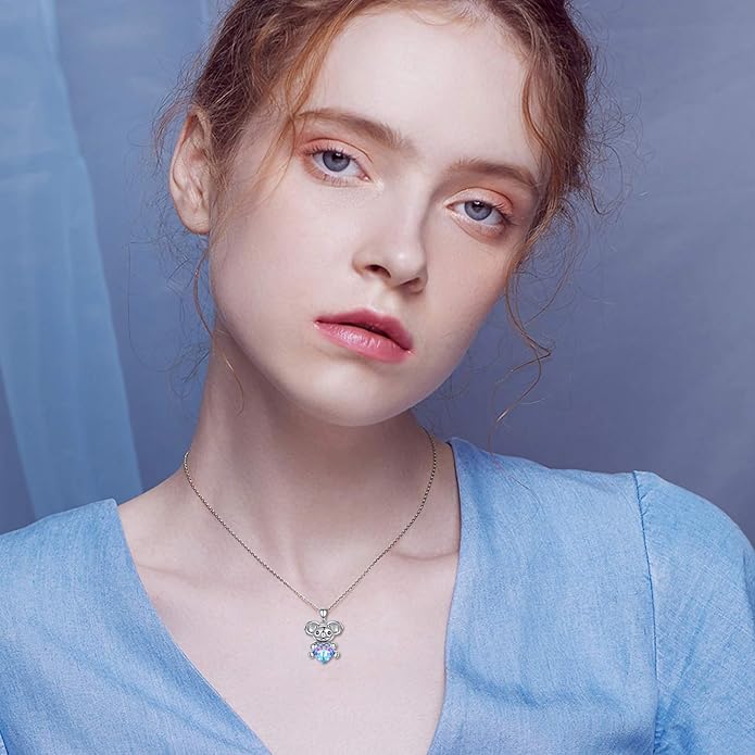 AOBOCO Cute Giraffe Necklace Sterling Silver Heart Pendant with Crystals from Austria - Elephant Koala Animal Pendant for Women