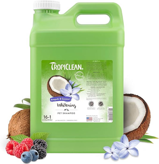 TropiClean Whitening Cat & Dog Shampoo, Puppy & Kitten Safe, Whitening & Brightening, For All Coat & Color Types, Made in the USA, 2.5 gallon