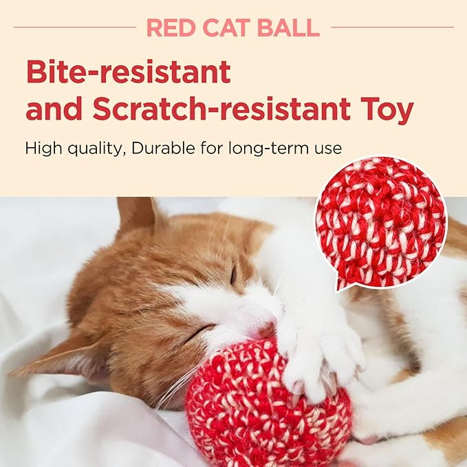 JAYU PET Red Cat Ball - Catnip Inside Cat Toy, Handmade Silvervine Ball Toys, Cat Toys for Indoor Cats, Interactive Matatabi Cat Ball Toy, Feline Kitten Toys, Cat Gifts (2.7 inch)