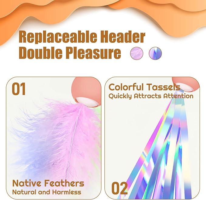 Cat Feather Toys, Retractable Cat Wand,Cats Interactive Toys, Three-Function Cat Toy, Cat Teaser Toy for Indoor Cats