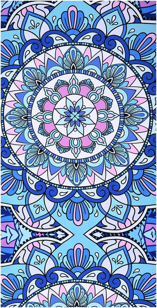 LIVILAN Mandala Microfiber Beach Towel, 30x60 Oversized, Boho Bohemian Design, Soft, Quick Dry, Super Absorbent, Thin, for Pool, Swim, Travel, Bath, Unique Blue Mandala Gifts for Women, Kids