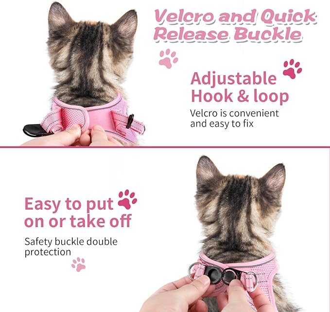 Cat Harness and Leash Escape Proof,Soft Adjustable Kitten Vest Harness for Walking Reflective Easy Control Pet Harness for Cat Small Dog Puppy
