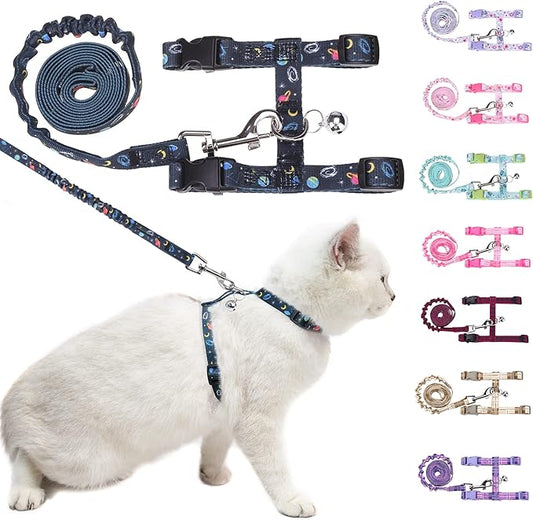BEAUTYZOO Cat Harness and Leash Set Escape Proof for Walking, Kitten Soft Adjustable Vest Harnesses for Small Medium Large Cats, Easy Control Breathable Plaid Ribbon Nylon for Outdoor Indoor Use