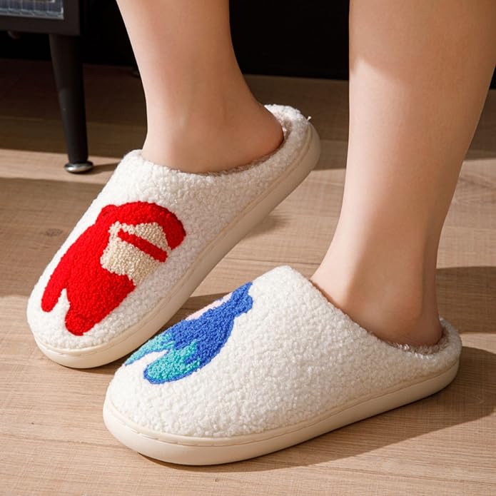 Animal Pattern Slippers - Hello Cat, Bear, Moose & Love Designs - Comfy Memory Foam Plush Cloud Slippers for Couples & Indoor Home