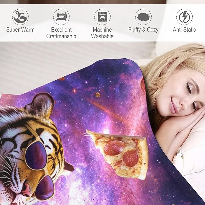 Pizza Blanket Funny Food Tiger Gifts for Girls Boys Woman Kids Funny Throw Blankets Soft Blanket Warm Fleece Flannel Plush Blankets for Bed Sofa Couch 40"x50"
