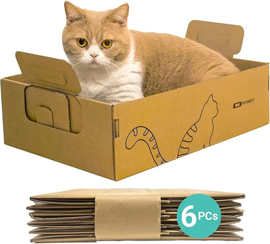 6-Pack Disposable Litter Boxes for Cats, Recycled Cardboard Cat Litter Box, Waterproof, Leakproof, Foldable, Portable for Travel(17.2'' x 12.2'' x 5.3'')