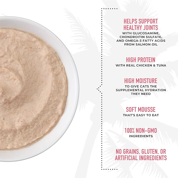 Tiki Cat Special Mobility Mousse, Chicken & Tuna Recipe in Broth, Formulated to Support Healthy Joints, Functional Wet Cat Food, 2.4 oz. Pouches (12 Count)