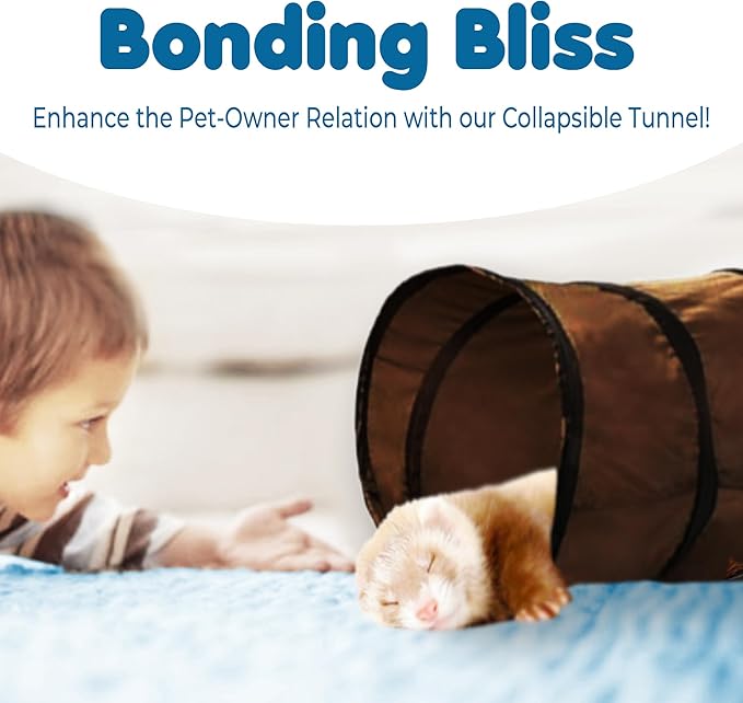 SunGrow Collapsible Tunnel for Ferret, 47.2" x 9.8" Lightweight Polyester with Steel Frame Tube,Includes Carrying Case, Ferret Accessories and Supplies, Brown and Black