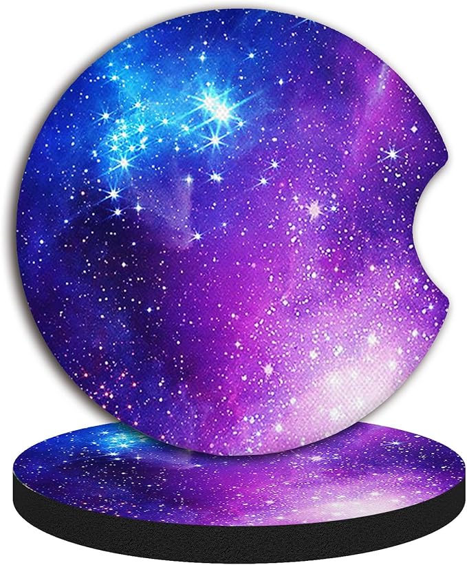 2pcs Car Coasters Absorbent Car Cup Holder Coasters,Nebula Pattern Car Coasters for Cup Holders, Cup Holder Accessories for Women & Men, Absorbent Drinks Coaster Mat