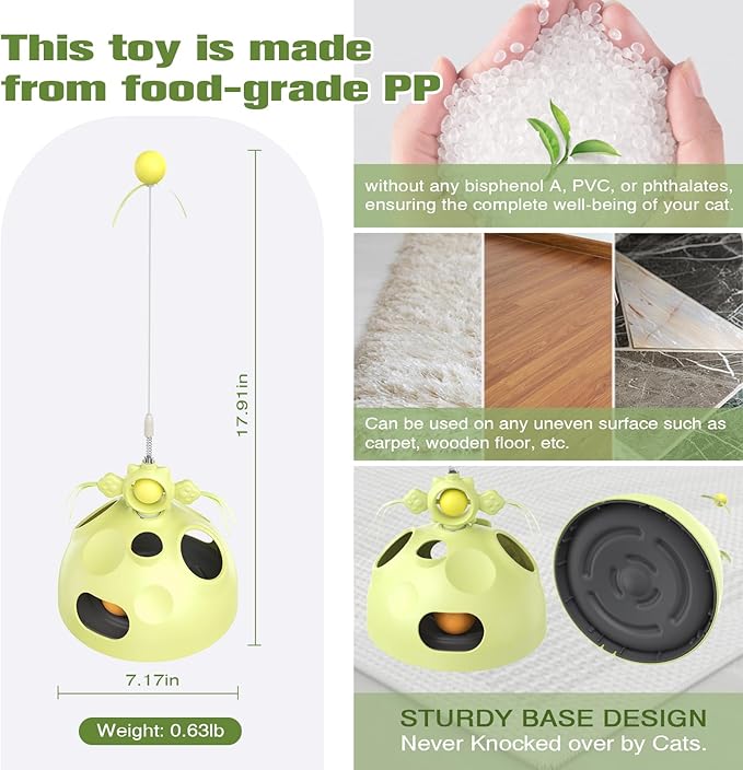 Zaabaaziba Interactive Cat Toys Multifunctional, Track Balls, Kitten Toy for Indoor, High-Elasticity Cat Teaser Wand, Multi-Cat Households, All Cat Breeds, Slow Feeder Toy Green